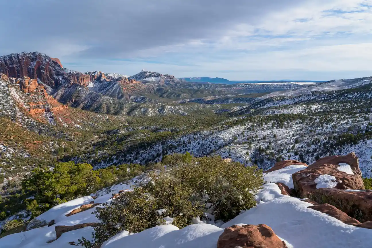 Hiking in Zion National Park during winter